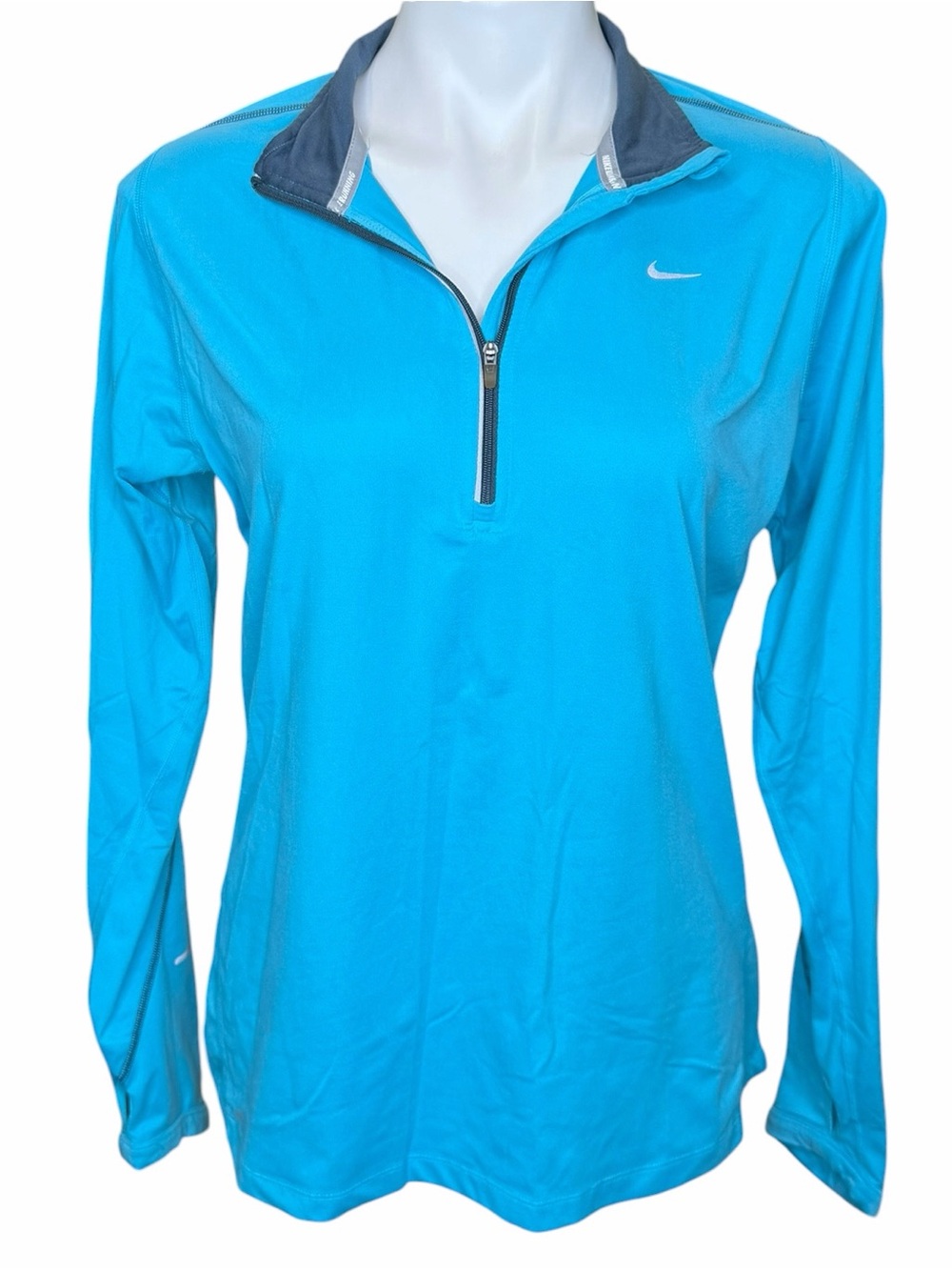 Nike Running Dri-FIT Women’s L Aqua Blue 1/4 Zip Long Sleeve Thumbhole Top